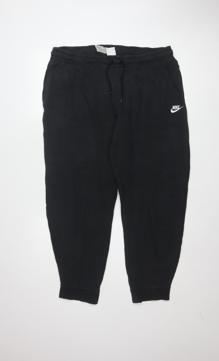 Nike Women Black Cotton Jogger Trousers XL Drawstring Waist