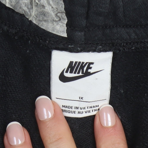 Nike Women Black Cotton Jogger Trousers XL Drawstring Waist