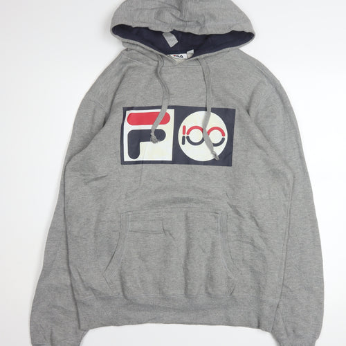 FILA Men's Grey Pullover Logo Hoodie Size S Regular Fit