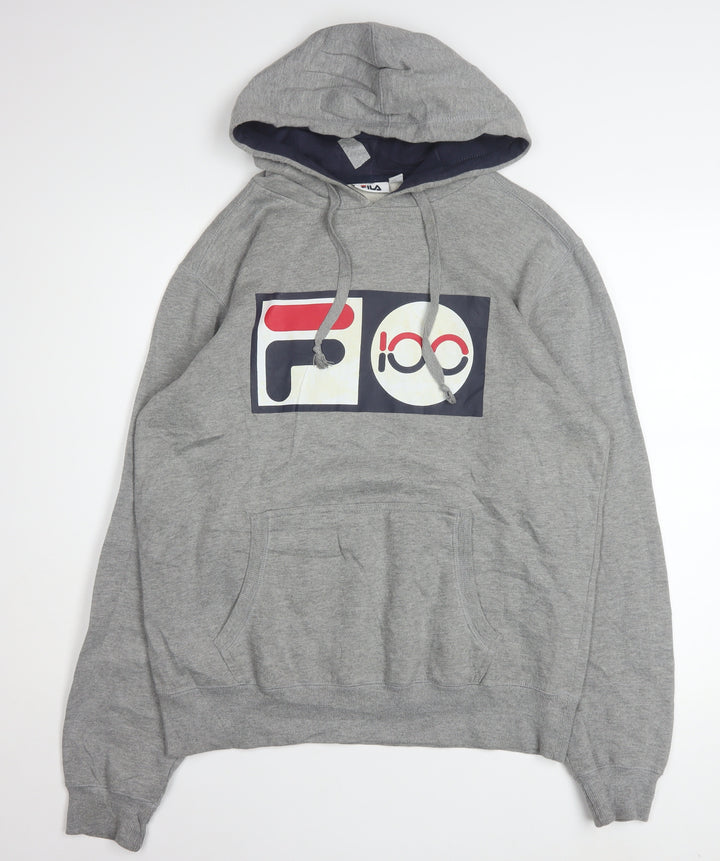 FILA Men's Grey Pullover Logo Hoodie Size S Regular Fit