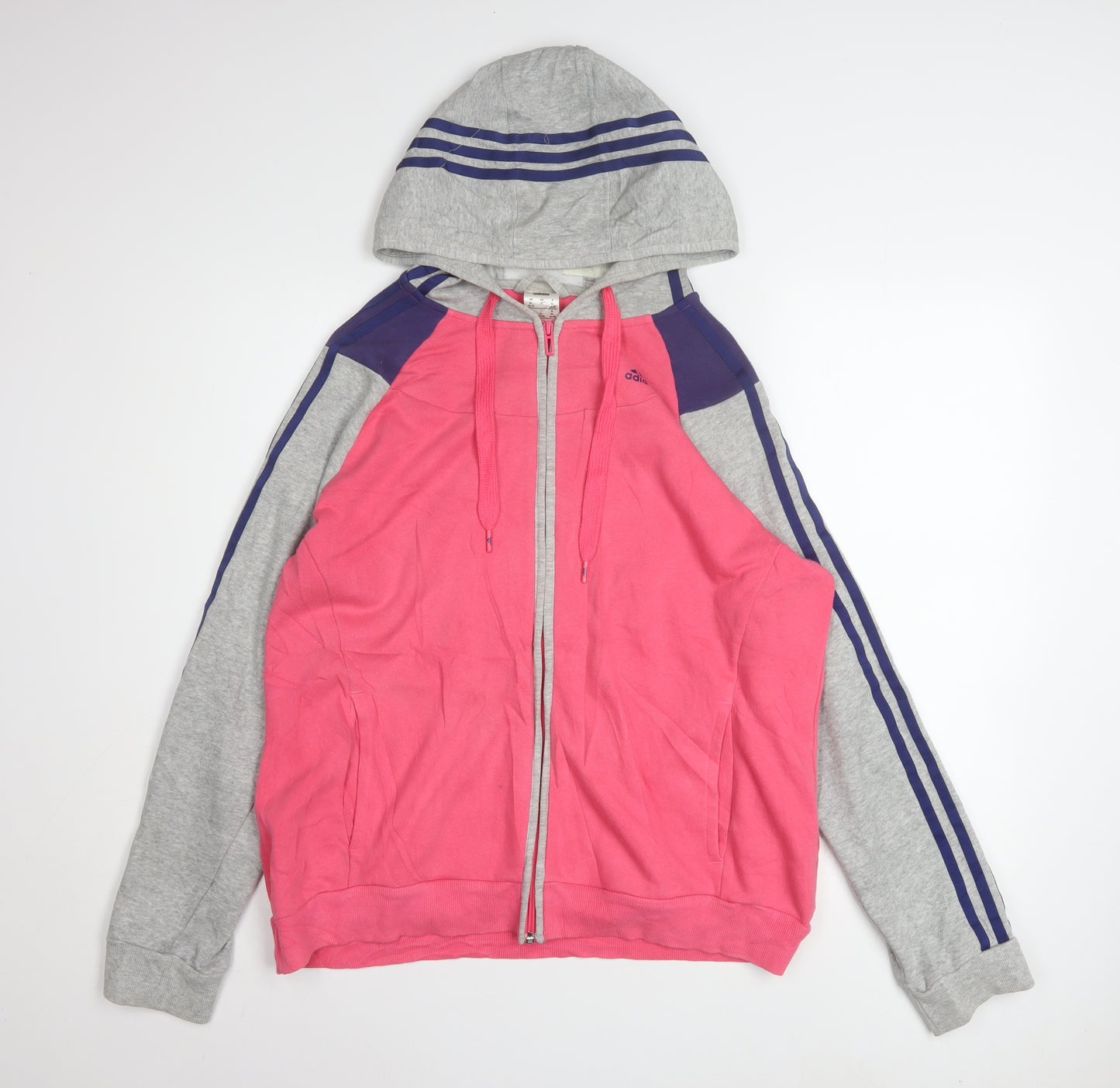 Adidas Womens Pink Grey Full Zip Hoodie XL Cotton Blend