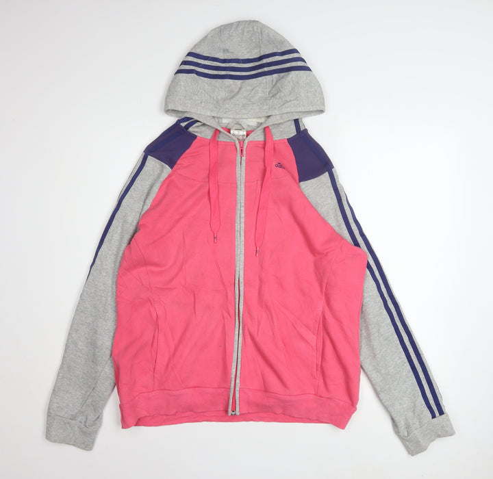 Adidas Womens Pink Grey Full Zip Hoodie XL Cotton Blend