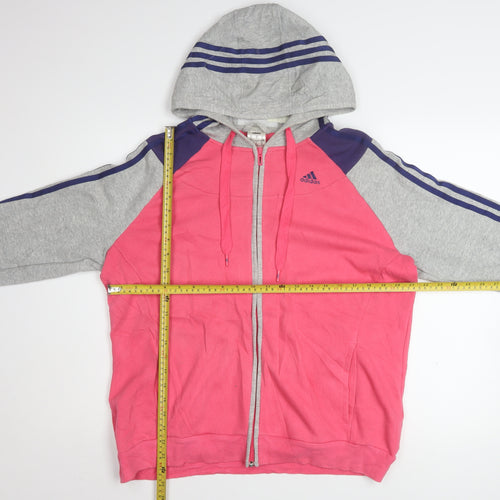 Adidas Womens Pink Grey Full Zip Hoodie XL Cotton Blend