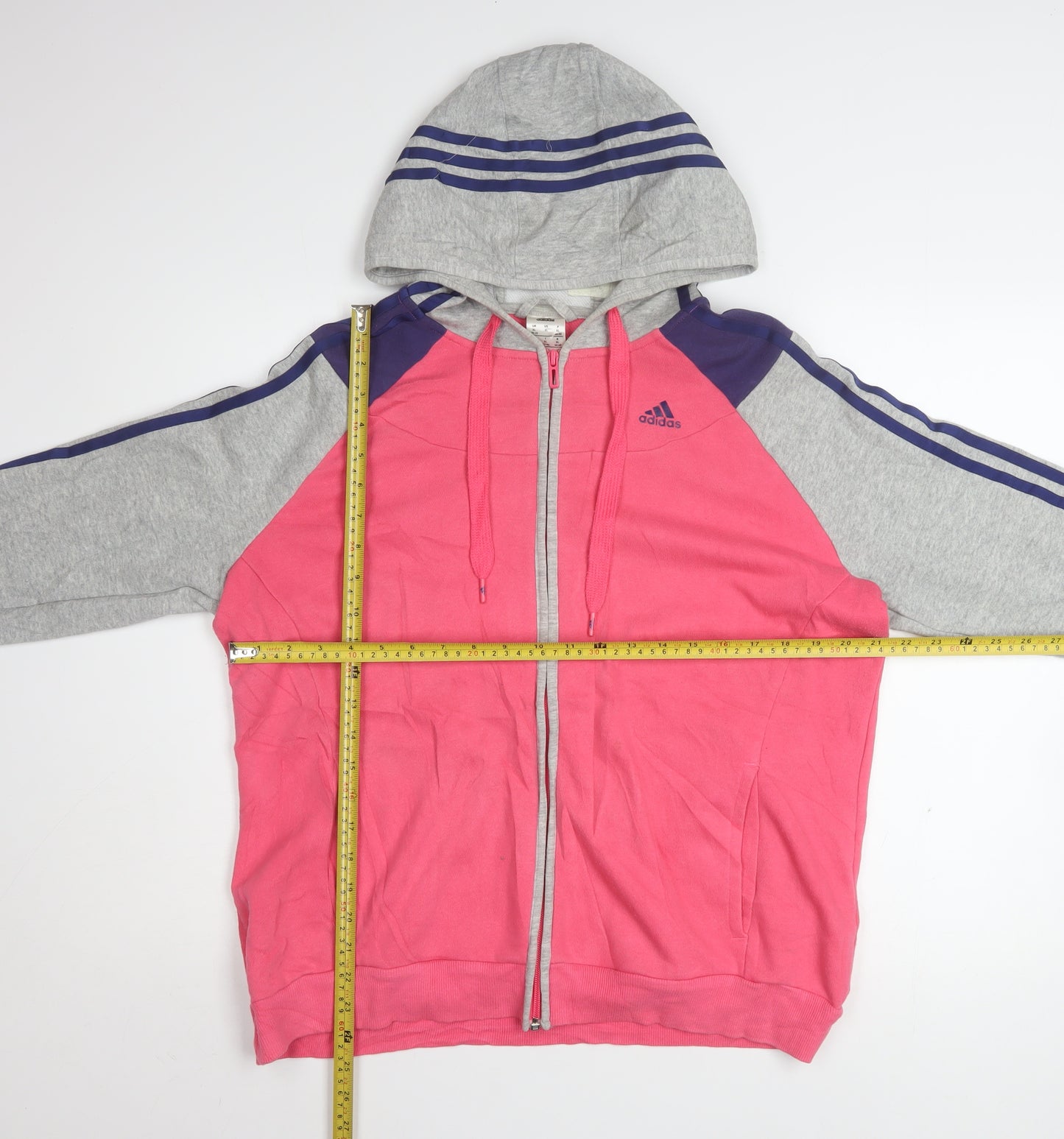 Adidas Womens Pink Grey Full Zip Hoodie XL Cotton Blend