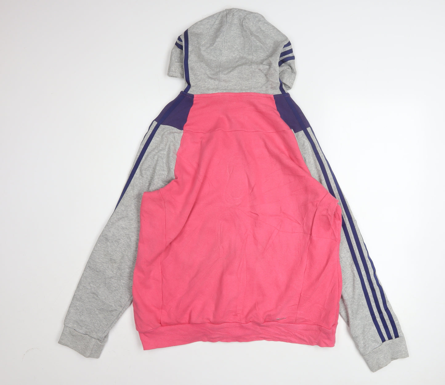 Adidas Womens Pink Grey Full Zip Hoodie XL Cotton Blend
