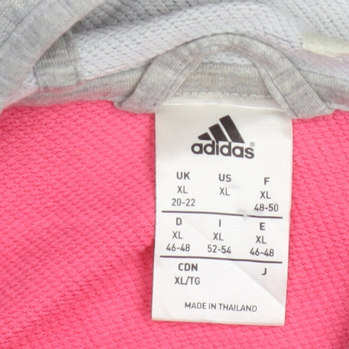 Adidas Womens Pink Grey Full Zip Hoodie XL Cotton Blend