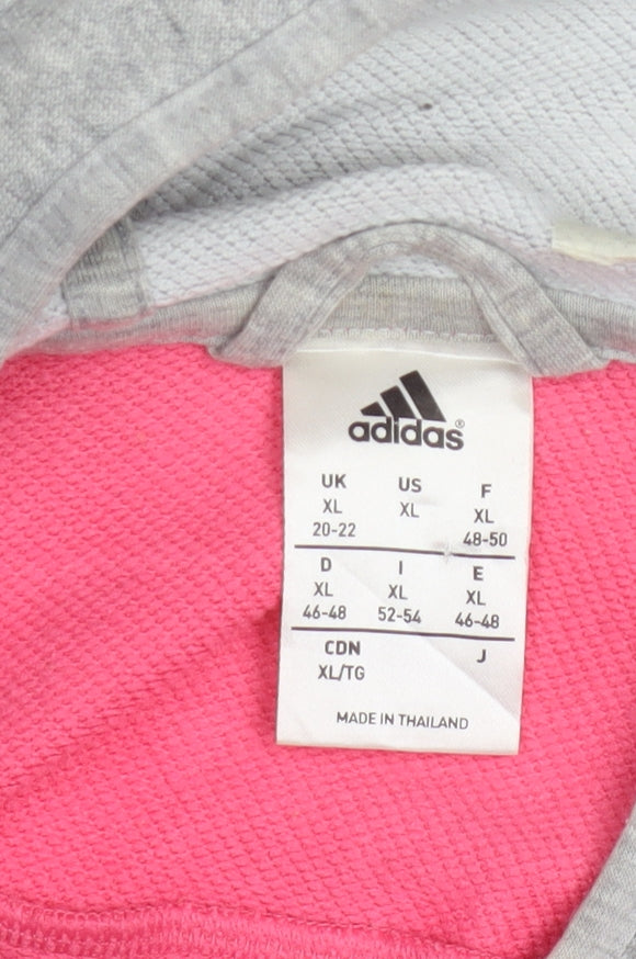 Adidas Womens Pink Grey Full Zip Hoodie XL Cotton Blend