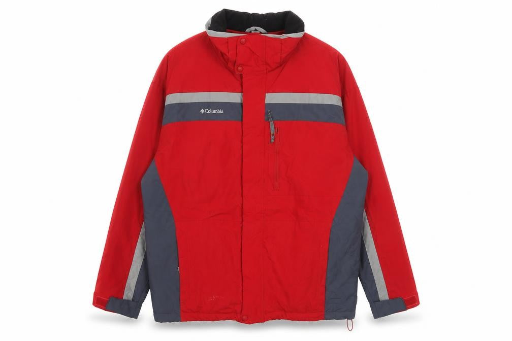 Front view of Columbia Men's Red XL Interchange Hooded Waterproof Outdoor Jacket