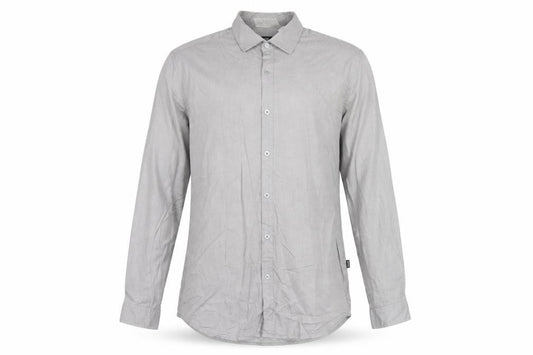 Front view of Hugo Boss Men's Grey Regular Fit Cotton Button-Up Shirt L