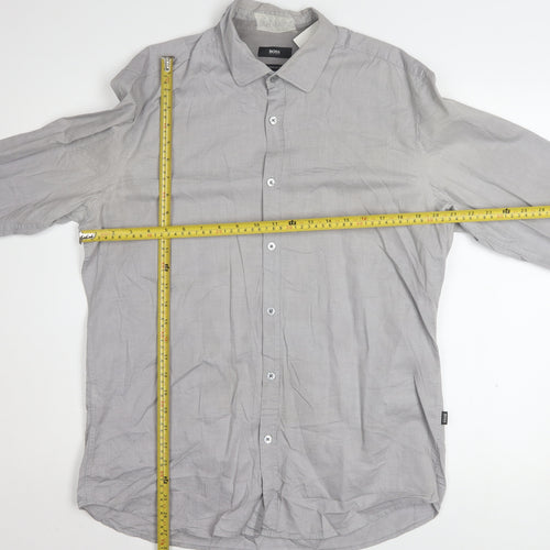 Hugo Boss Men's Grey Regular Fit Cotton Button-Up Shirt L