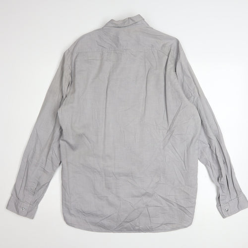 Hugo Boss Men's Grey Regular Fit Cotton Button-Up Shirt L