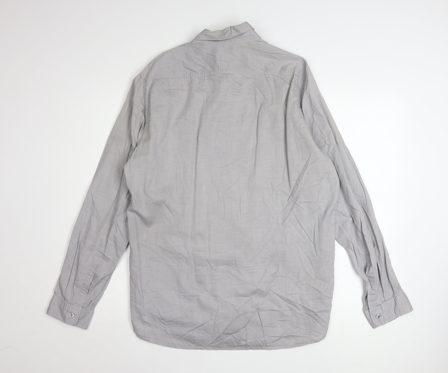 Hugo Boss Men's Grey Regular Fit Cotton Button-Up Shirt L