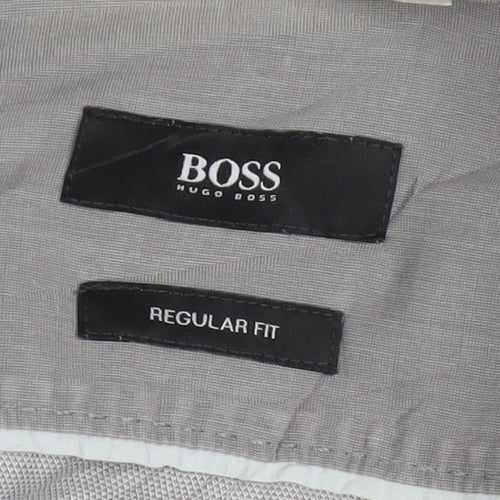 Hugo Boss Men's Grey Regular Fit Cotton Button-Up Shirt L