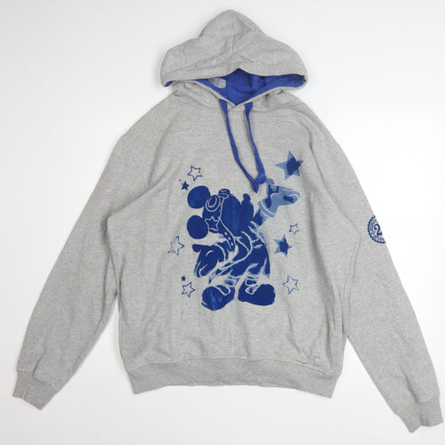 Disneyland Paris Women's Grey Blue Hoodie L Pullover Mickey Print