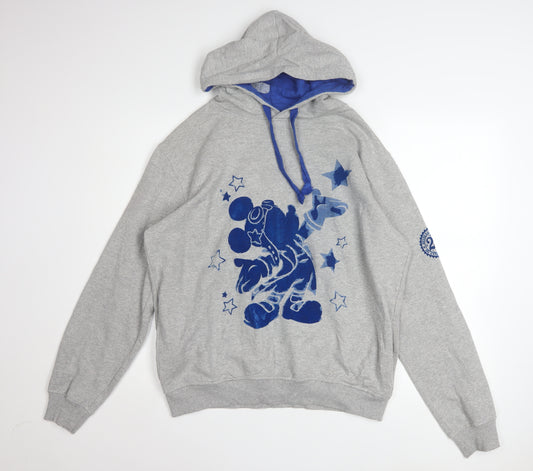 Disneyland Paris Women's Grey Blue Hoodie L Pullover Mickey Print