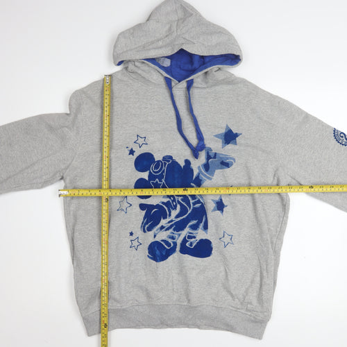 Disneyland Paris Women's Grey Blue Hoodie L Pullover Mickey Print