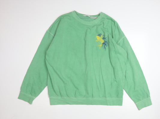 Hoxton Chic Women's Green Cotton Blend Pullover Sweatshirt L