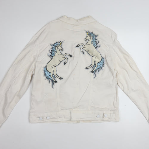 LuLaRoe Women’s Ivory Embroidered Unicorn Button Jacket XL