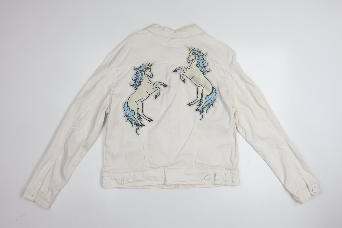 LuLaRoe Women’s Ivory Embroidered Unicorn Button Jacket XL