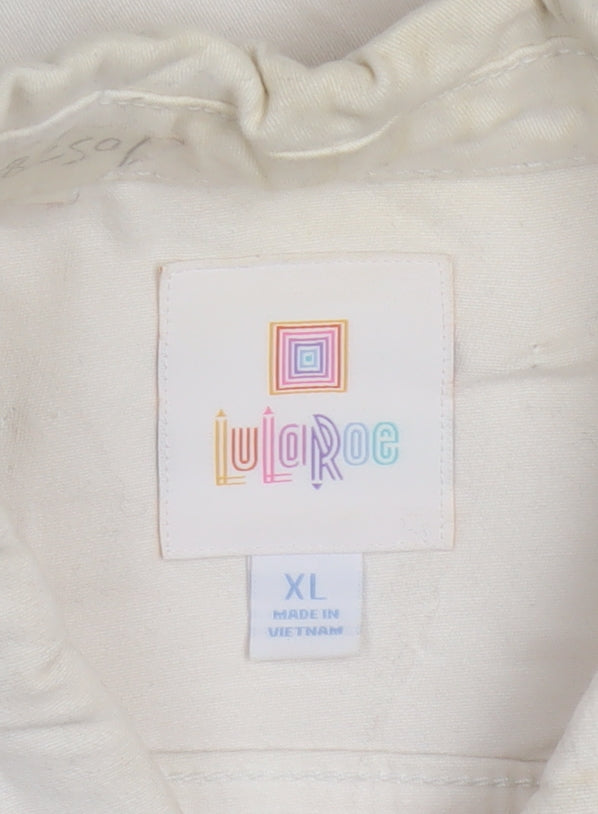 LuLaRoe Women’s Ivory Embroidered Unicorn Button Jacket XL