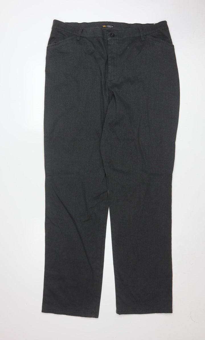 Lee Men's Black Straight Leg Relaxed Fit Trousers Size 18 Long