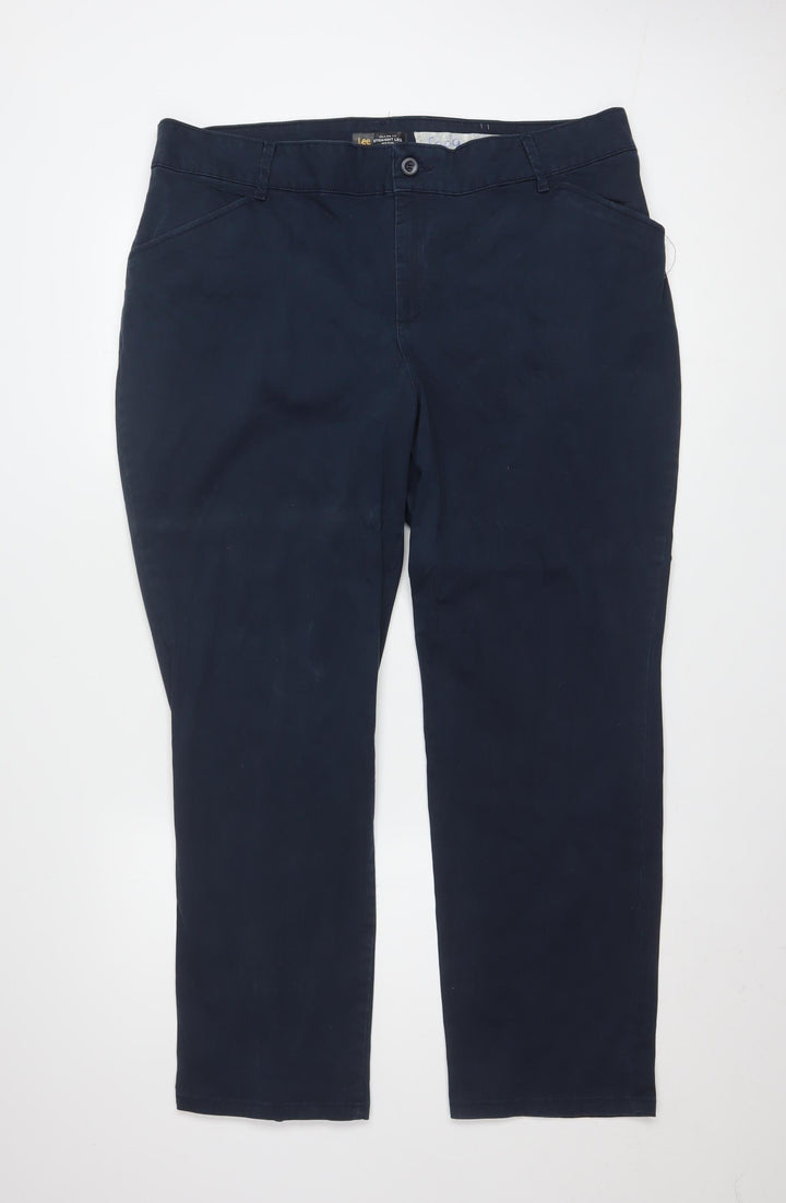 Lee Women's Blue Petite 18 Plus Relaxed Fit Straight Leg Mid Rise Trousers