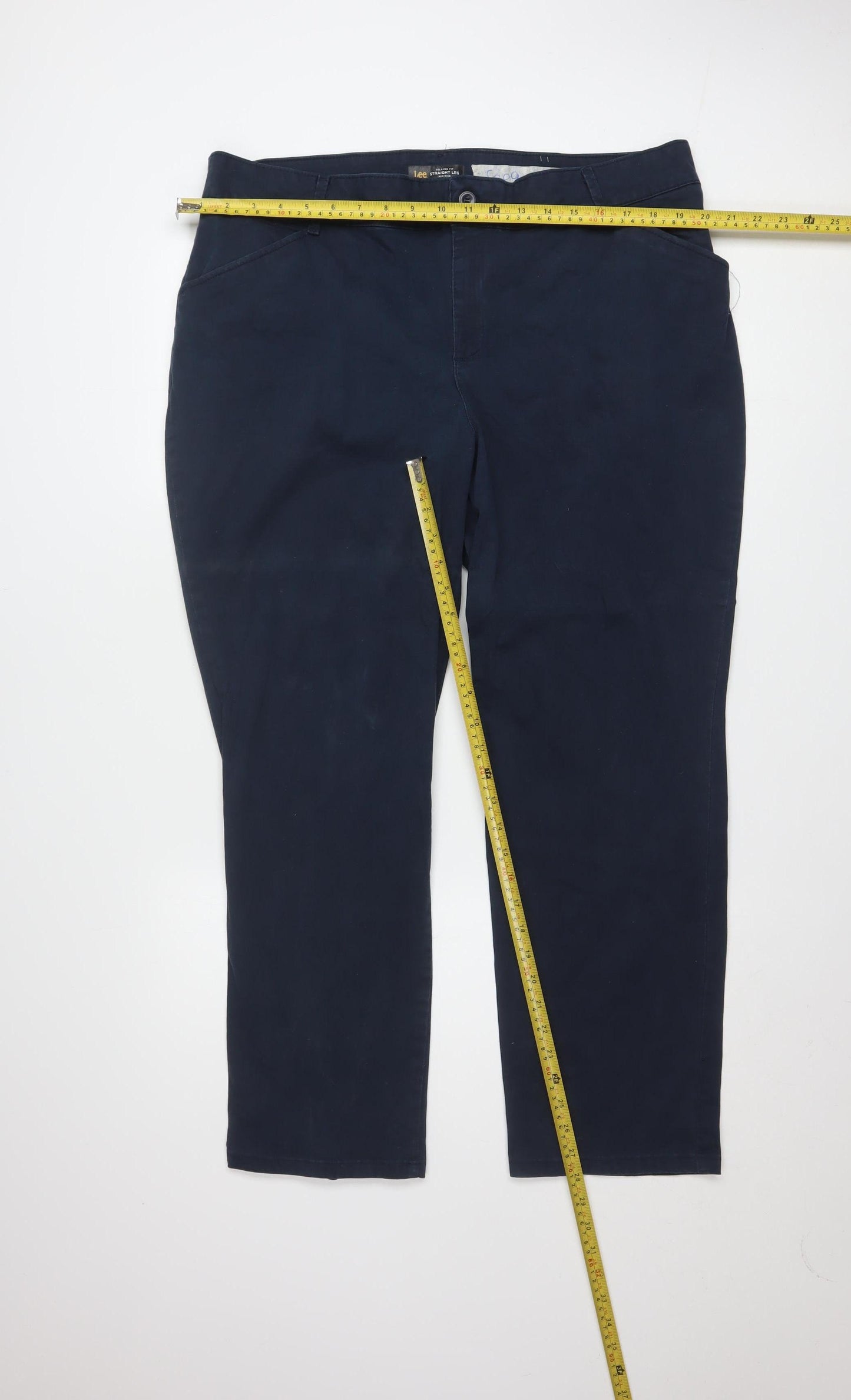 Lee Women's Blue Petite 18 Plus Relaxed Fit Straight Leg Mid Rise Trousers
