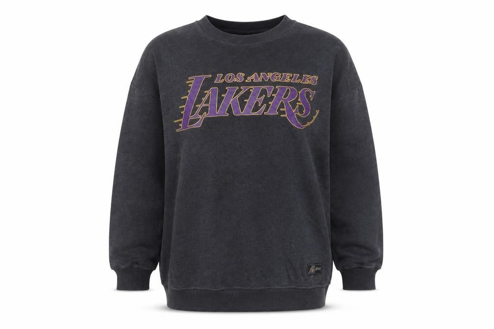 Front view of NBA Los Angeles Lakers Women's Grey Pullover Sweatshirt, size 12, Cotton Blend