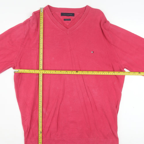 Tommy Hilfiger Men's Pink V-Neck Cotton Pullover Jumper XL