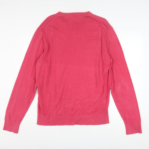 Tommy Hilfiger Men's Pink V-Neck Cotton Pullover Jumper XL