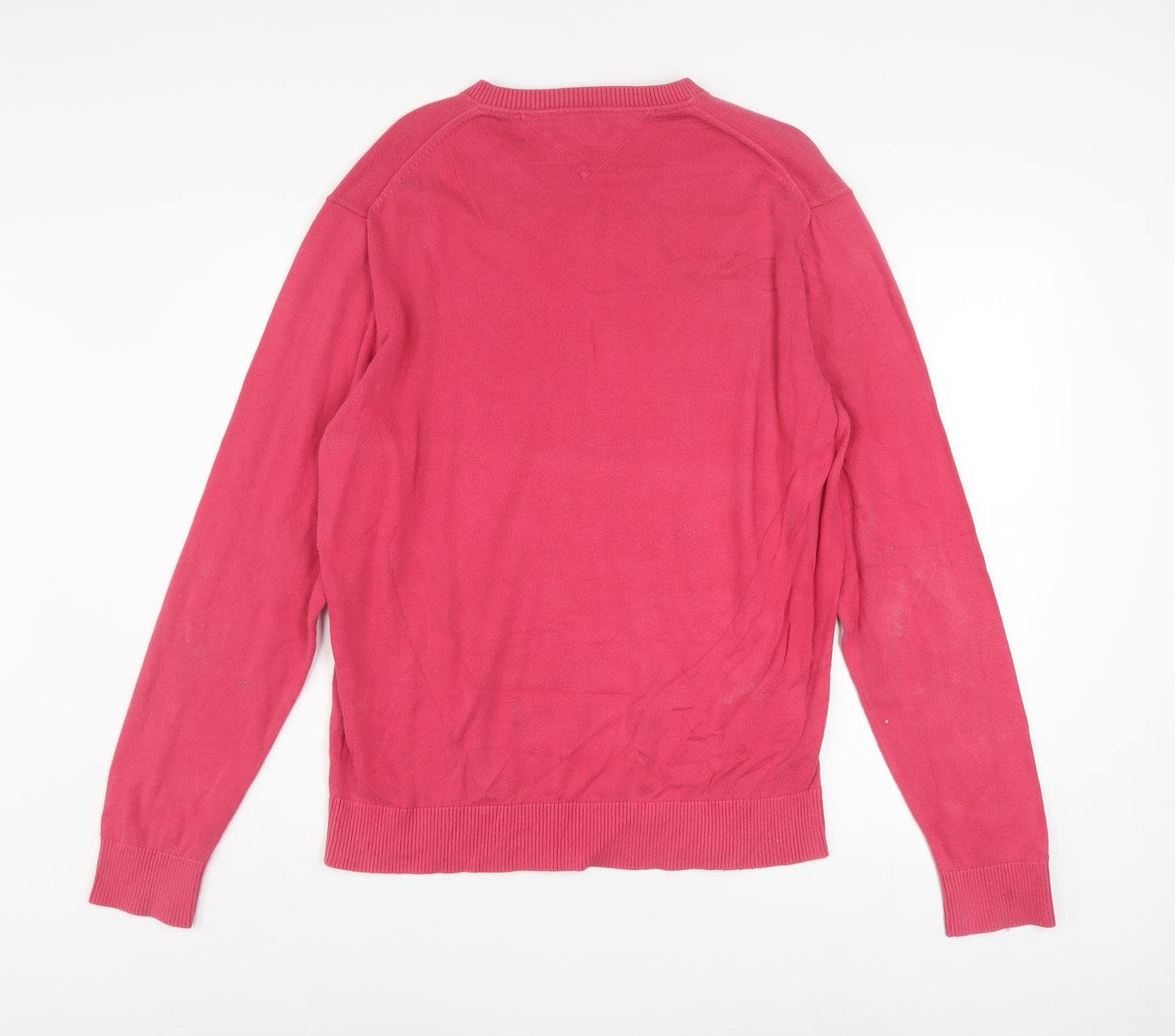 Tommy Hilfiger Men's Pink V-Neck Cotton Pullover Jumper XL
