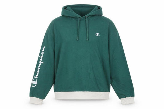 Front view of Champion Women Green Pullover Hoodie XL Cotton Blend Logo Sweatshirt