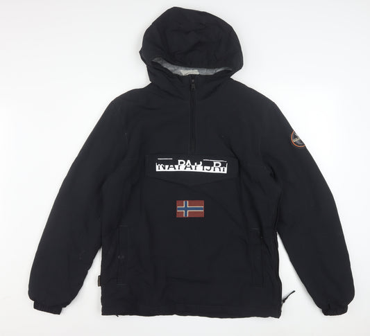Napapijri Men's Black Hooded Anorak Jacket Size S Waterproof Windproof