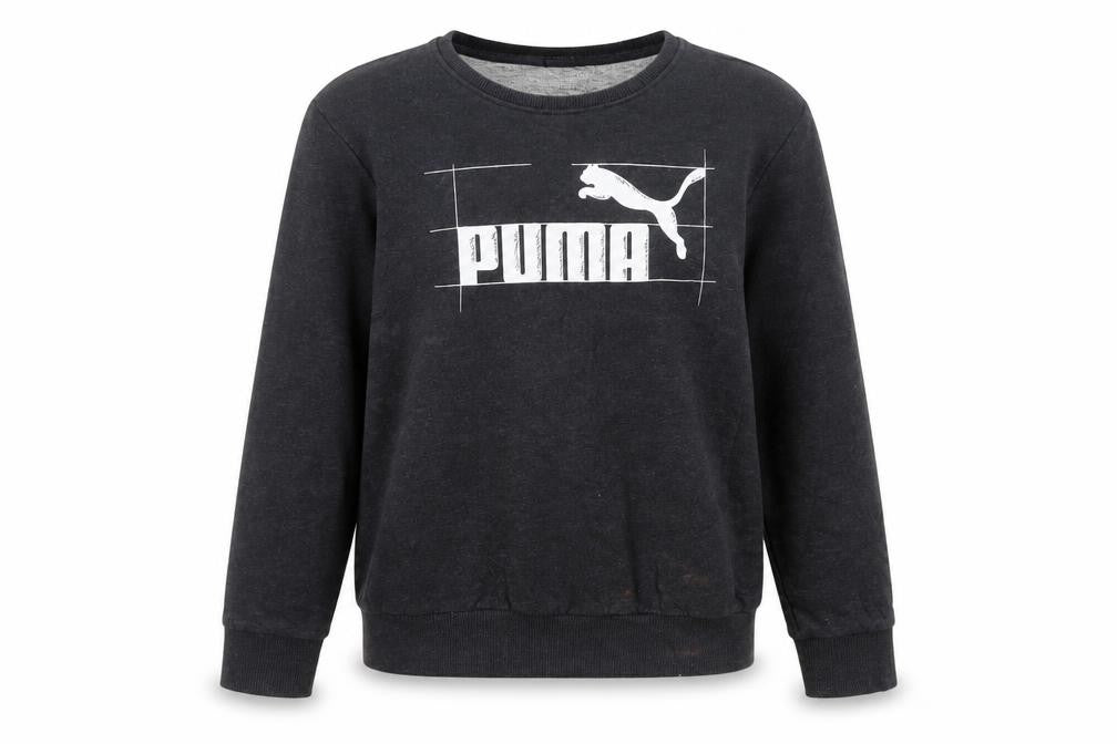 Front view of Puma women’s black, size UK 12, crew neck pullover sweatshirt