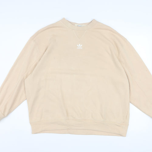 Adidas Womens Beige Crew Neck Sweatshirt Size 12 Cotton Blend Casual