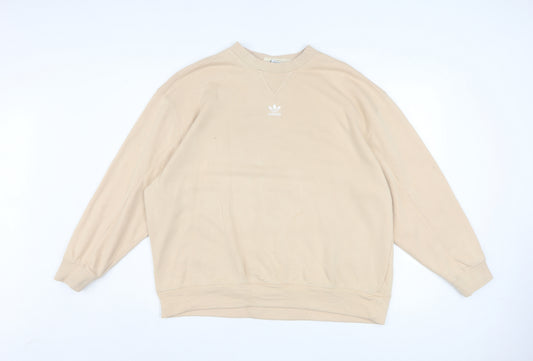 Adidas Womens Beige Crew Neck Sweatshirt Size 12 Cotton Blend Casual