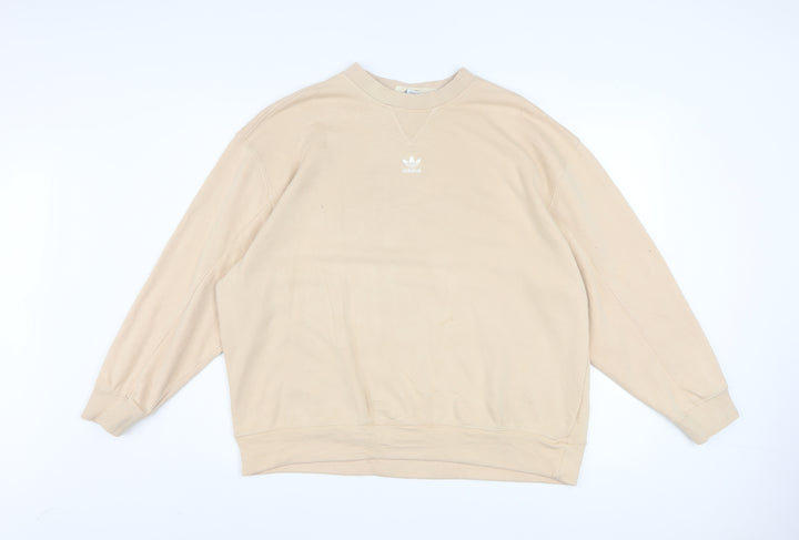 Adidas Womens Beige Crew Neck Sweatshirt Size 12 Cotton Blend Casual