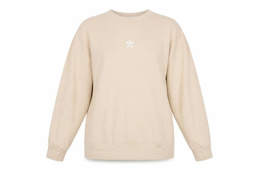 Front view of Adidas women’s beige crew neck sweatshirt, size UK 12, cotton blend casual