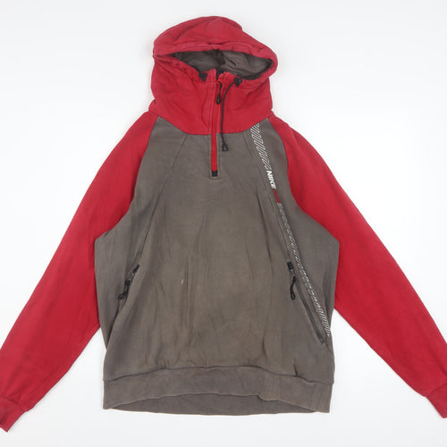 Nike Men's Red Grey 1/2 Zip Hoodie Medium Cotton Blend Athletic Dept