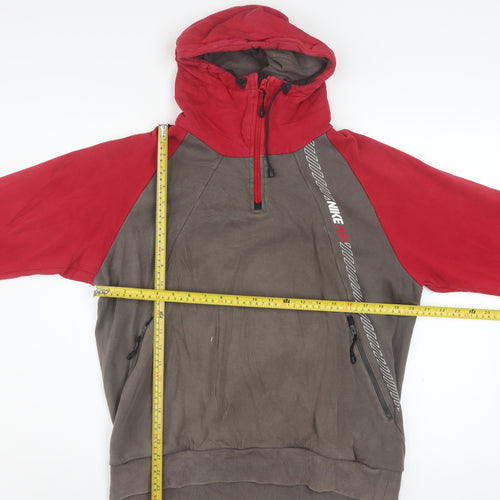 Nike Men's Red Grey 1/2 Zip Hoodie Medium Cotton Blend Athletic Dept