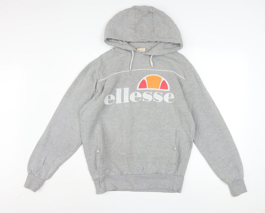 Ellesse Men's Grey Pullover Hoodie M Regular Fit Logo Fleece