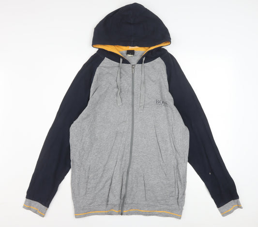 Hugo Boss Men's Grey Full Zip Cotton Hoodie XL