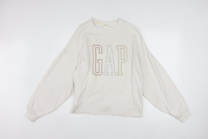 GAP Women Beige Crew Neck Pullover Sweatshirt XS Relaxed Fit