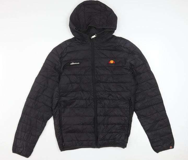 Ellesse Mens Black XL Puffer Jacket Hooded Quilted Lombardy Coat