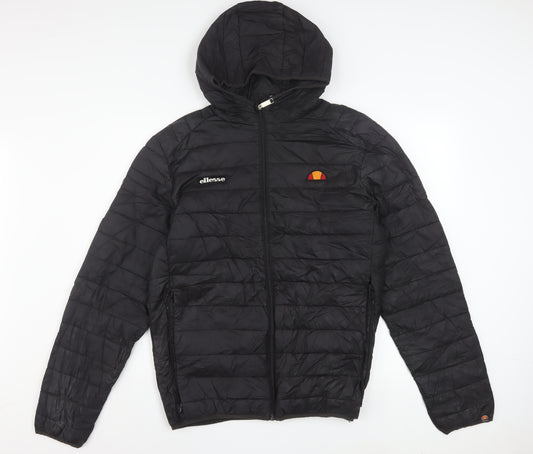 Ellesse Mens Black XL Puffer Jacket Hooded Quilted Lombardy Coat