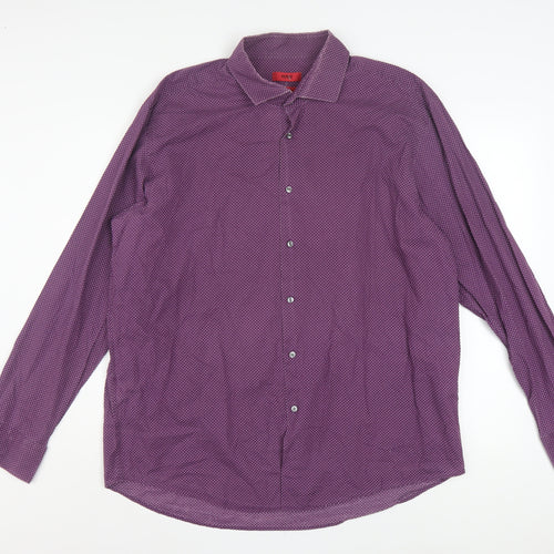 Hugo Boss Men’s Purple Polka Dot Regular Fit Long Sleeve Cotton Shirt 17.5
