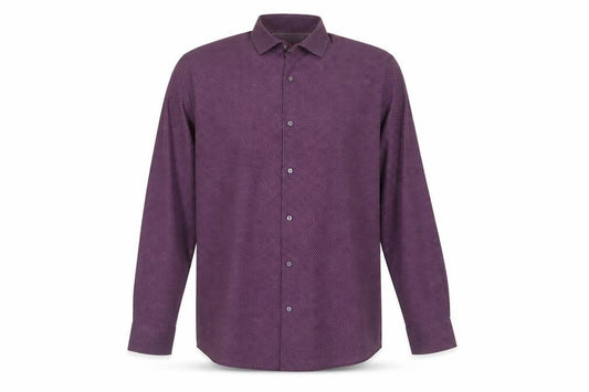 Front view of Hugo Boss Men’s Purple Polka Dot Regular Fit Long Sleeve Cotton Shirt 17.5