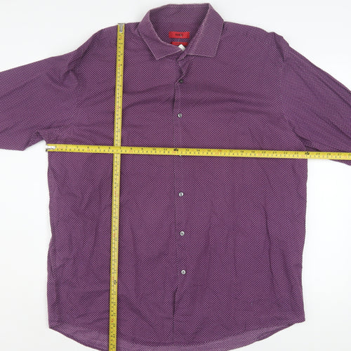 Hugo Boss Men’s Purple Polka Dot Regular Fit Long Sleeve Cotton Shirt 17.5