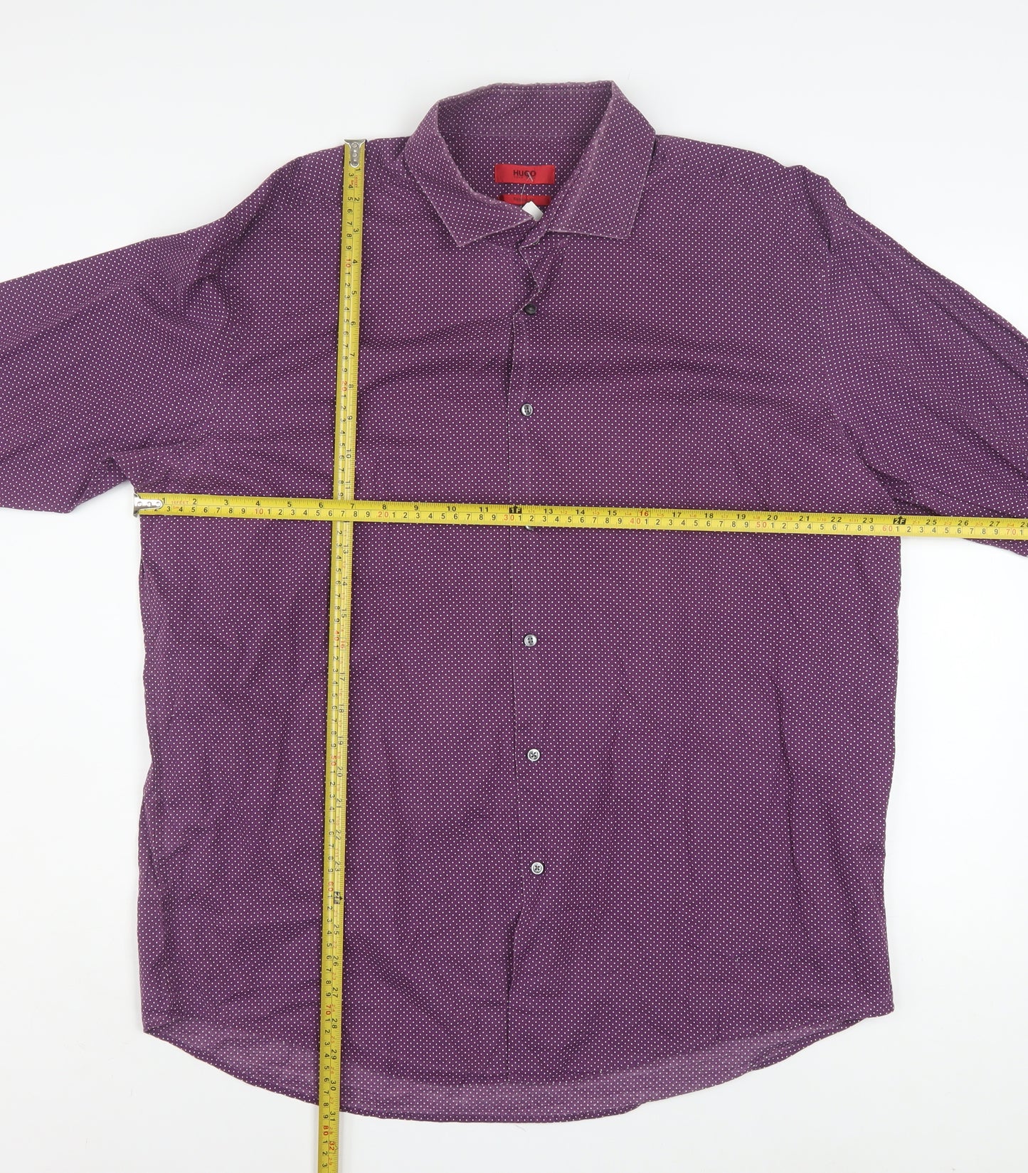 Hugo Boss Men’s Purple Polka Dot Regular Fit Long Sleeve Cotton Shirt 17.5