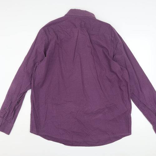 Hugo Boss Men’s Purple Polka Dot Regular Fit Long Sleeve Cotton Shirt 17.5